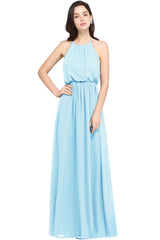 Casual Long Halter Chiffon Floor Length A Line Bridesmaid Dress