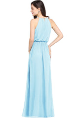 Casual Long Halter Chiffon Floor Length A Line Bridesmaid Dress