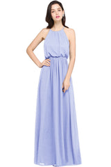 Casual Long Halter Chiffon Floor Length A Line Bridesmaid Dress