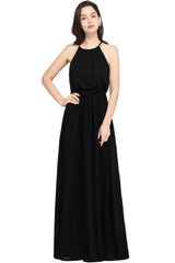 Casual Long Halter Chiffon Floor Length A Line Bridesmaid Dress