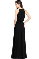 Casual Long Halter Chiffon Floor Length A Line Bridesmaid Dress