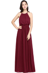 Casual Long Halter Chiffon Floor Length A Line Bridesmaid Dress