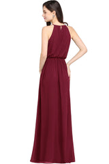 Casual Long Halter Chiffon Floor Length A Line Bridesmaid Dress