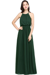 Casual Long Halter Chiffon Floor Length A Line Bridesmaid Dress
