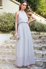 Casual Long Halter Chiffon Floor Length A Line Bridesmaid Dress