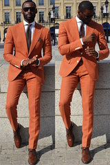 Casual Orange Wedding Suit - Peaked Lapel for Groom and Groomsmen, New Arrivals