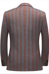 Casual Red and Gray Striped Summer Wedding Suit with Double-Breasted Design