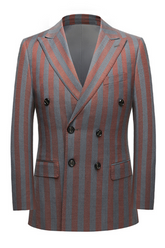 Casual Red and Gray Striped Summer Wedding Suit with Double-Breasted Design