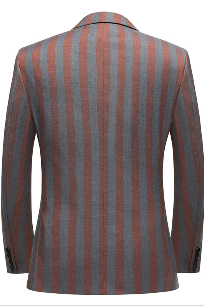 Casual Red and Gray Striped Summer Wedding Suit with Double-Breasted Style