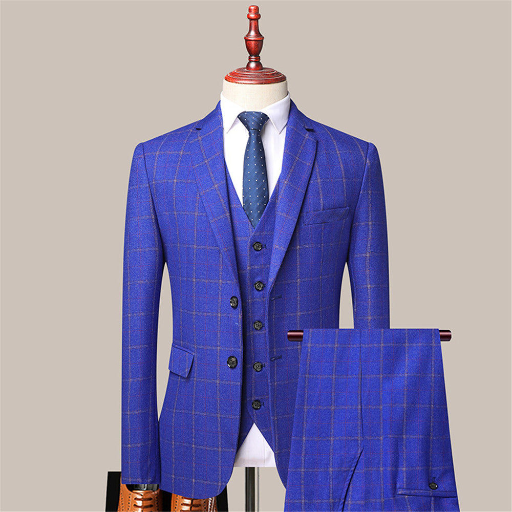 Casual Royal Blue Prom Attire for Men with Plaid