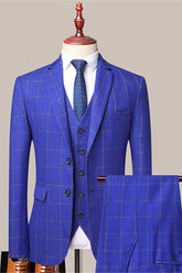 Casual Royal Blue Prom Attire for Men with Plaid