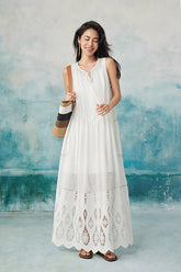 Babyonlines Casual White Crew Neck Sleeveless A-line Dress