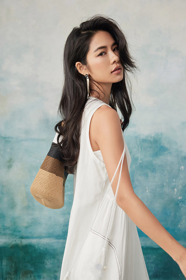 Babyonlines Casual White Crew Neck Sleeveless A-line Dress