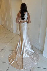 Champagne One-Shoulder Mermaid Satin Long Dress