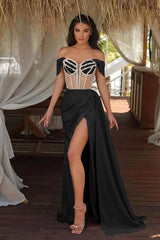 Off the Shoulder Mermaid Prom Dress with Beading Split Ruffles
