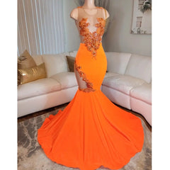 Charming Orange Mermaid Long Prom Dress with Beading and Embroidery