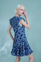 Babyonlines Charming Blue Cap Sleeves Floral A-line Dresses