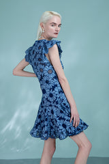 Babyonlines Charming Blue Cap Sleeves Floral A-line Dresses