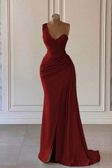 Luxury One Shoulder Mermaid Long Prom Dress with Split Ruffles