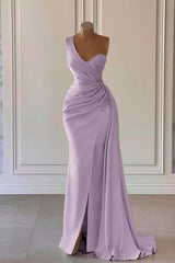 Luxury One Shoulder Mermaid Long Prom Dress with Split Ruffles