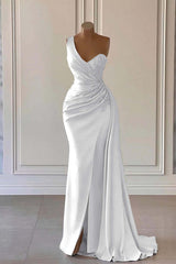 Luxury One Shoulder Mermaid Long Prom Dress with Split Ruffles
