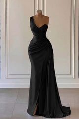 Luxury One Shoulder Mermaid Long Prom Dress with Split Ruffles