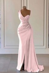 Luxury One Shoulder Mermaid Long Prom Dress with Split Ruffles