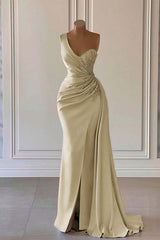 Luxury One Shoulder Mermaid Long Prom Dress with Split Ruffles
