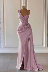 Luxury One Shoulder Mermaid Long Prom Dress with Split Ruffles