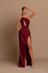 Charming Mauve Ball Gown One Shoulder Spaghetti Straps Skeleton with Slit