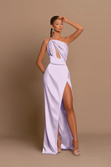 Charming Mauve Ball Gown One Shoulder Spaghetti Straps Skeleton with Slit