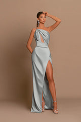 Charming Mauve Ball Gown One Shoulder Spaghetti Straps Skeleton with Slit