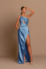 Charming Mauve Ball Gown One Shoulder Spaghetti Straps Skeleton with Slit