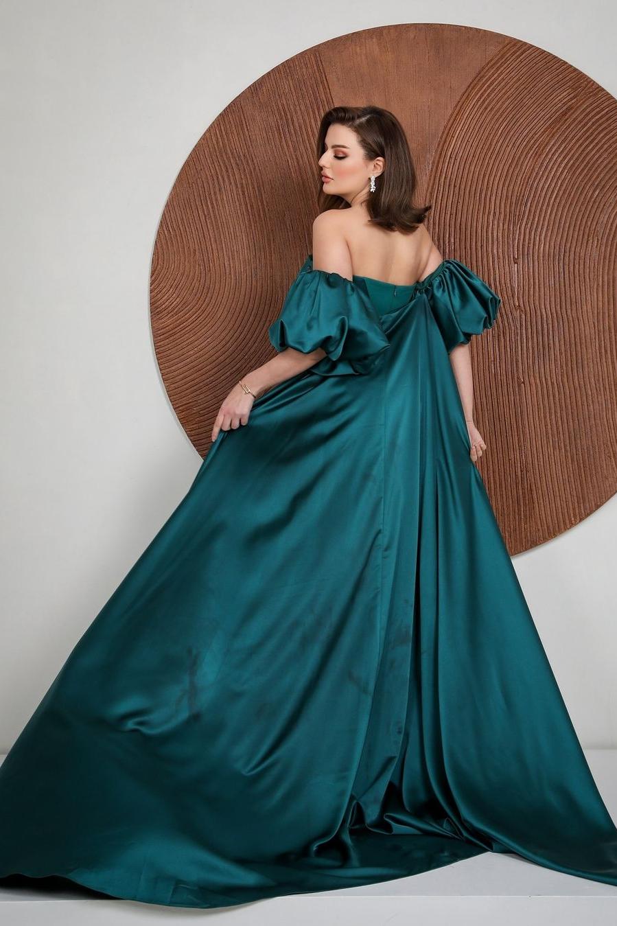 Charming Strapless Mermaid Long Prom Dress with Ruffles and Puff Sleeves