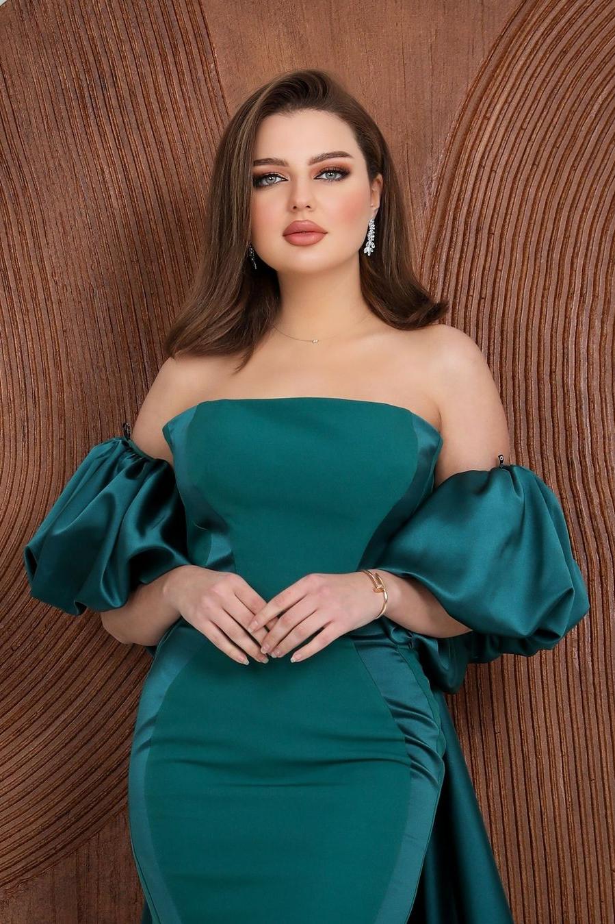 Charming Strapless Mermaid Long Prom Dress with Ruffles and Puff Sleeves