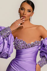 Purple Strapless Mermaid Long Prom Dress with Appliques