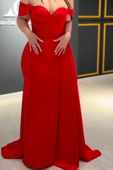 Charming Red Off the Shoulder Sweetheart Strapless Long Prom Dress