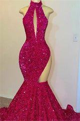 Charming High Neck Mermaid Long Prom Dress with Sequins