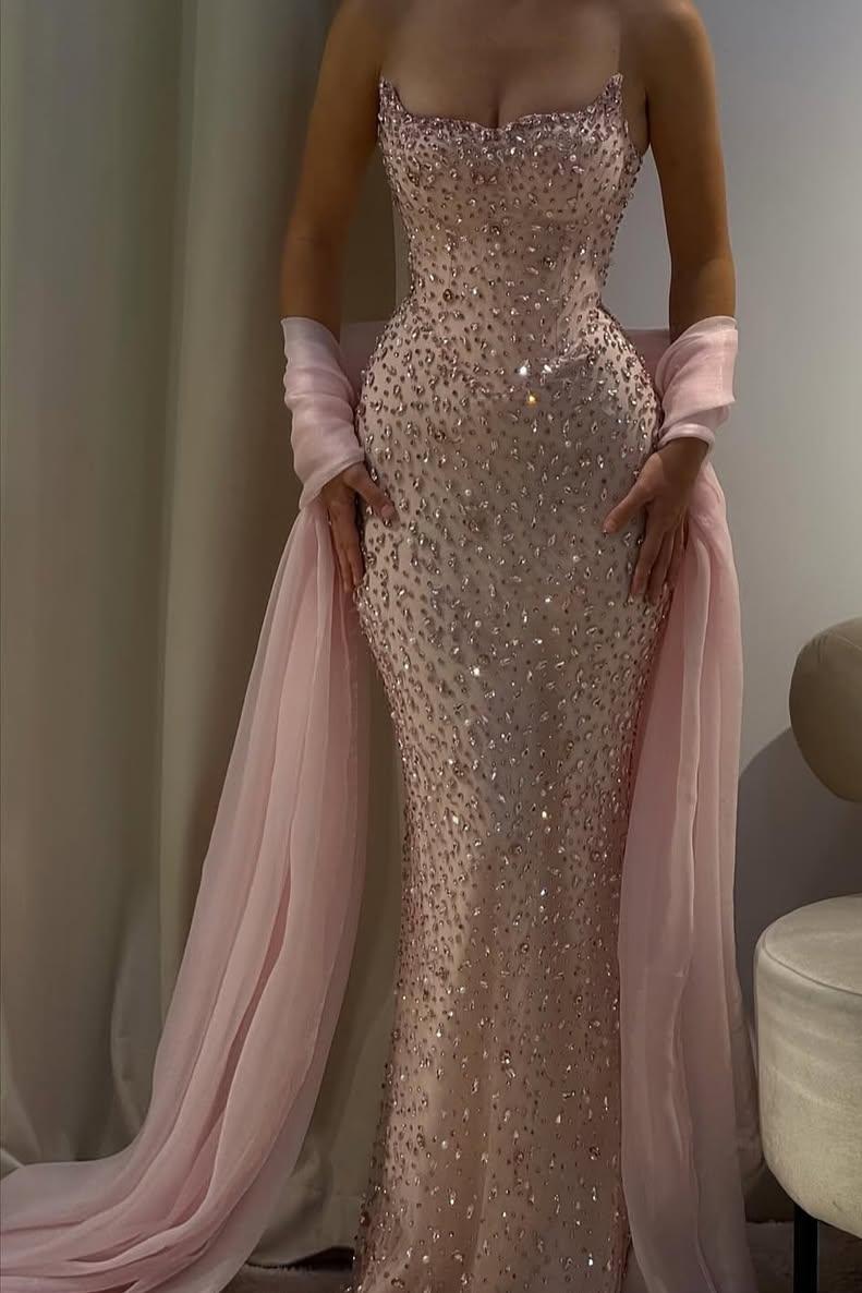 Charming Strapless Mermaid Long Prom Dress with Beading
