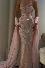 Charming Strapless Mermaid Long Prom Dress with Beading