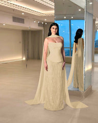 Charming Strapless Long Prom Dress with Beading and Pleats