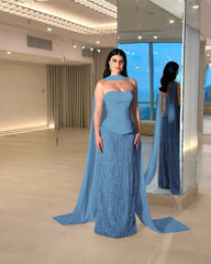 Charming Strapless Long Prom Dress with Beading and Pleats