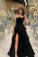 Charming Strapless Long Split Prom Dress with Pleated Details