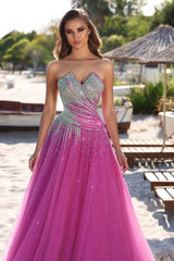 Charming Strapless Tulle Mermaid Long Prom Dress with Sequins