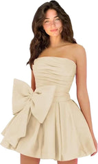 Chic A-line Sleeveless Strapless Ruched Lace Up Short Homecoming Dresses with Bow