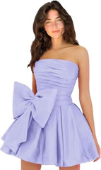 Chic A-line Sleeveless Strapless Ruched Lace Up Short Homecoming Dresses with Bow