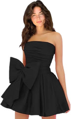 Chic A-line Sleeveless Strapless Ruched Lace Up Short Homecoming Dresses with Bow