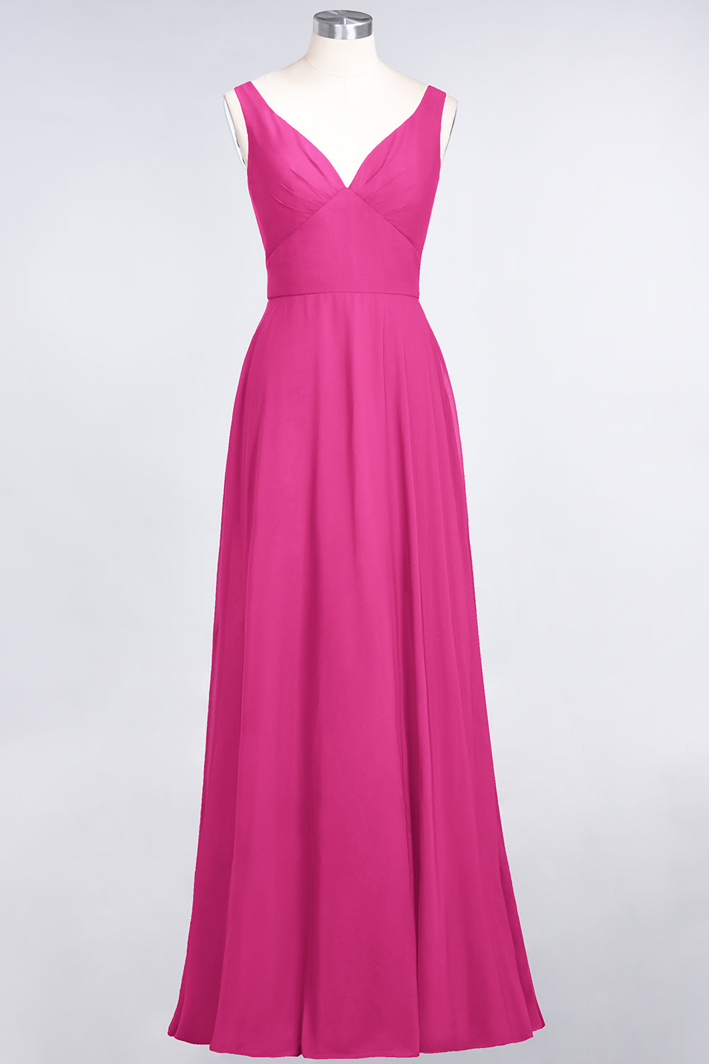 Chic Chiffon V-Neck Straps Ruffle Affordable Bridesmaid Dresses with Open Back-Babyonlines