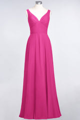 Chic Chiffon V-Neck Straps Ruffle Affordable Bridesmaid Dresses with Open Back-Babyonlines