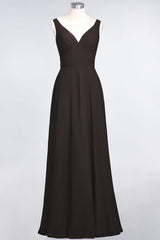 Chic Chiffon V-Neck Straps Ruffle Affordable Bridesmaid Dresses with Open Back-Babyonlines
